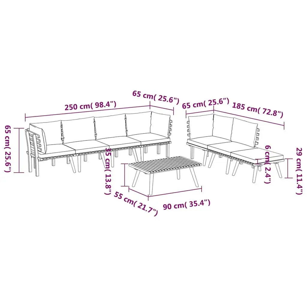 Garden Lounge Set 8 Piece Outdoor Furniture Acacia Wood Patio with Cushions