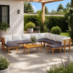 11 Piece Outdoor Acacia Lounge Set with Cushions