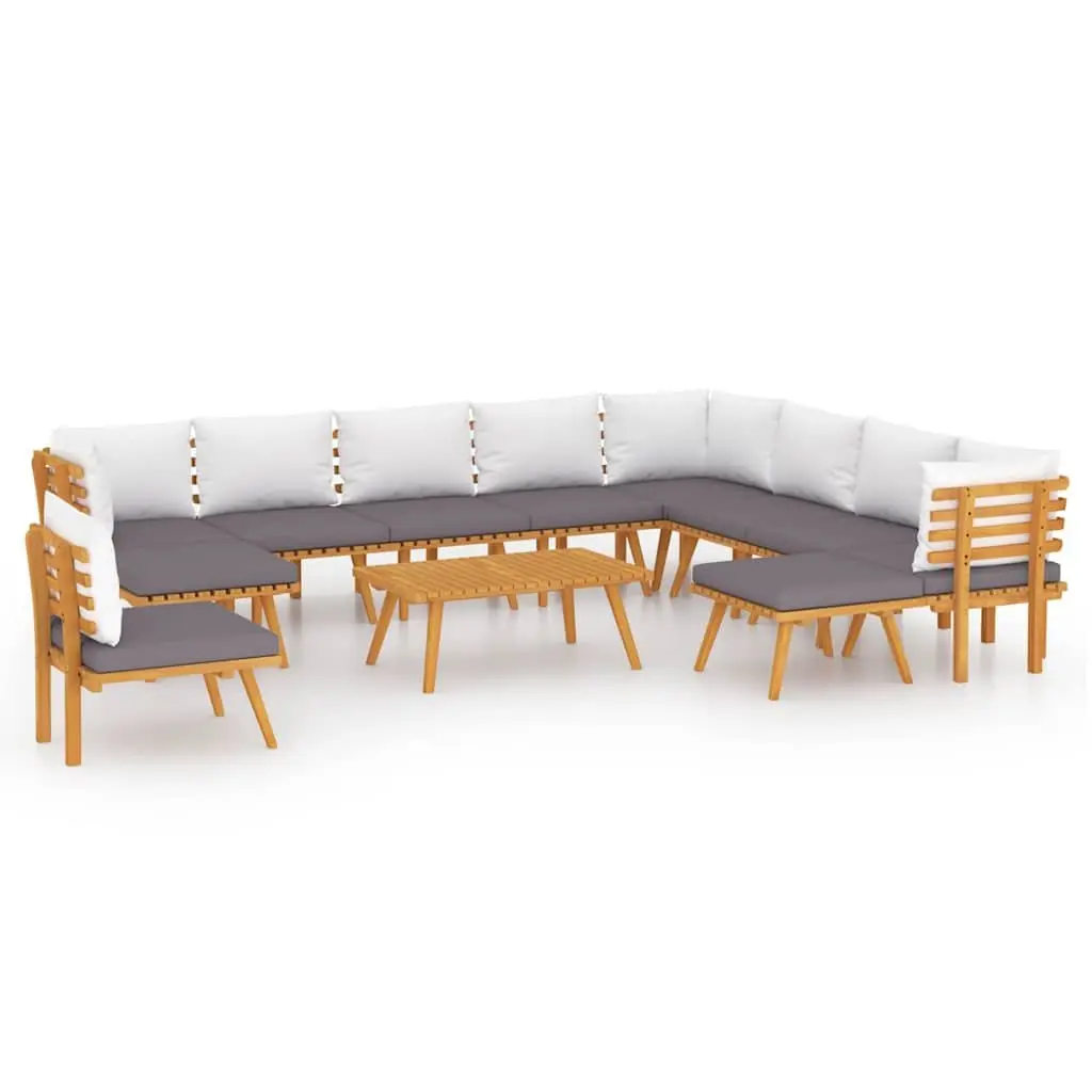 Garden Lounge Set 12 Piece Outdoor Furniture Solid Wood Acacia Brown Cushions