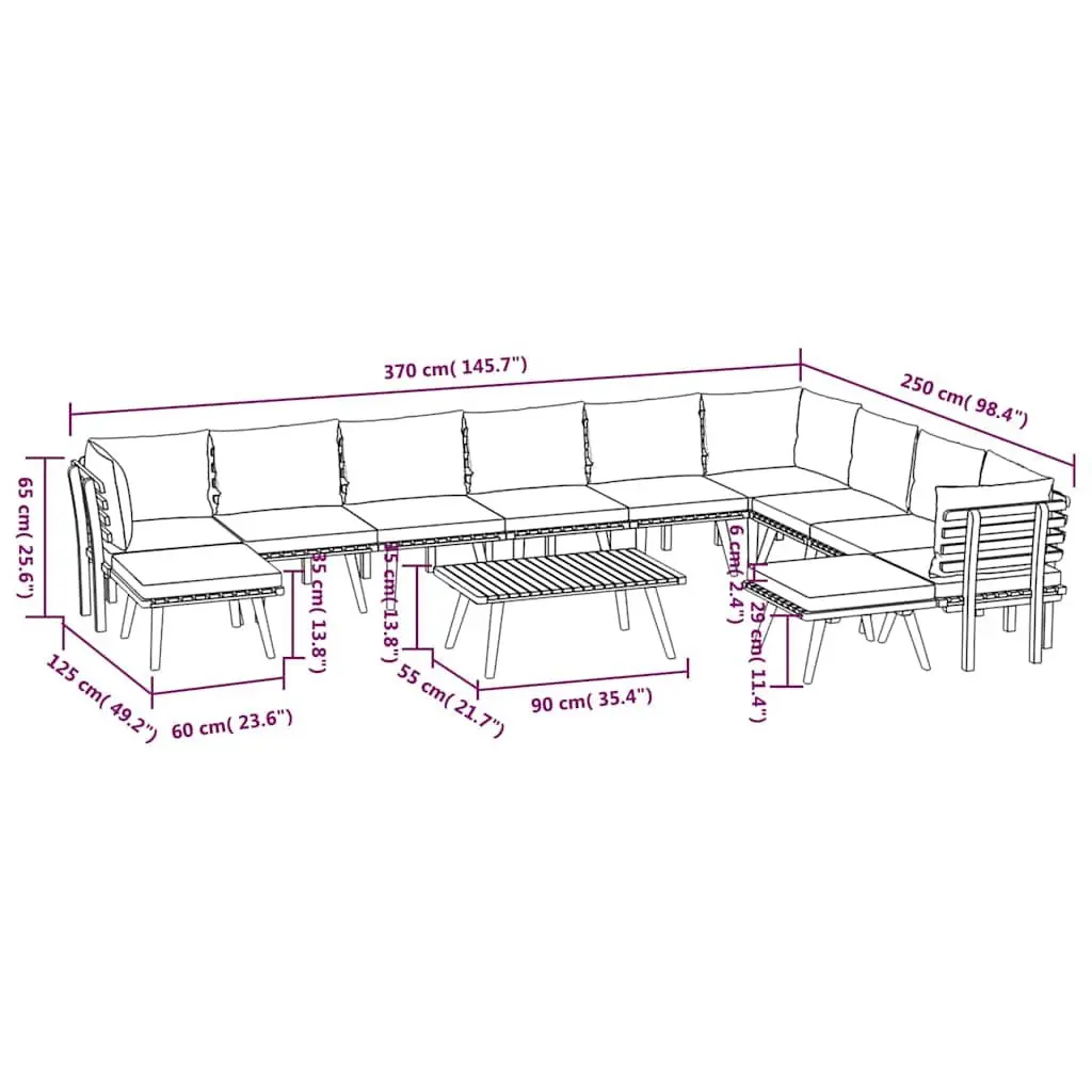 Garden Lounge Set 12 Piece Outdoor Furniture Solid Wood Acacia Brown Cushions