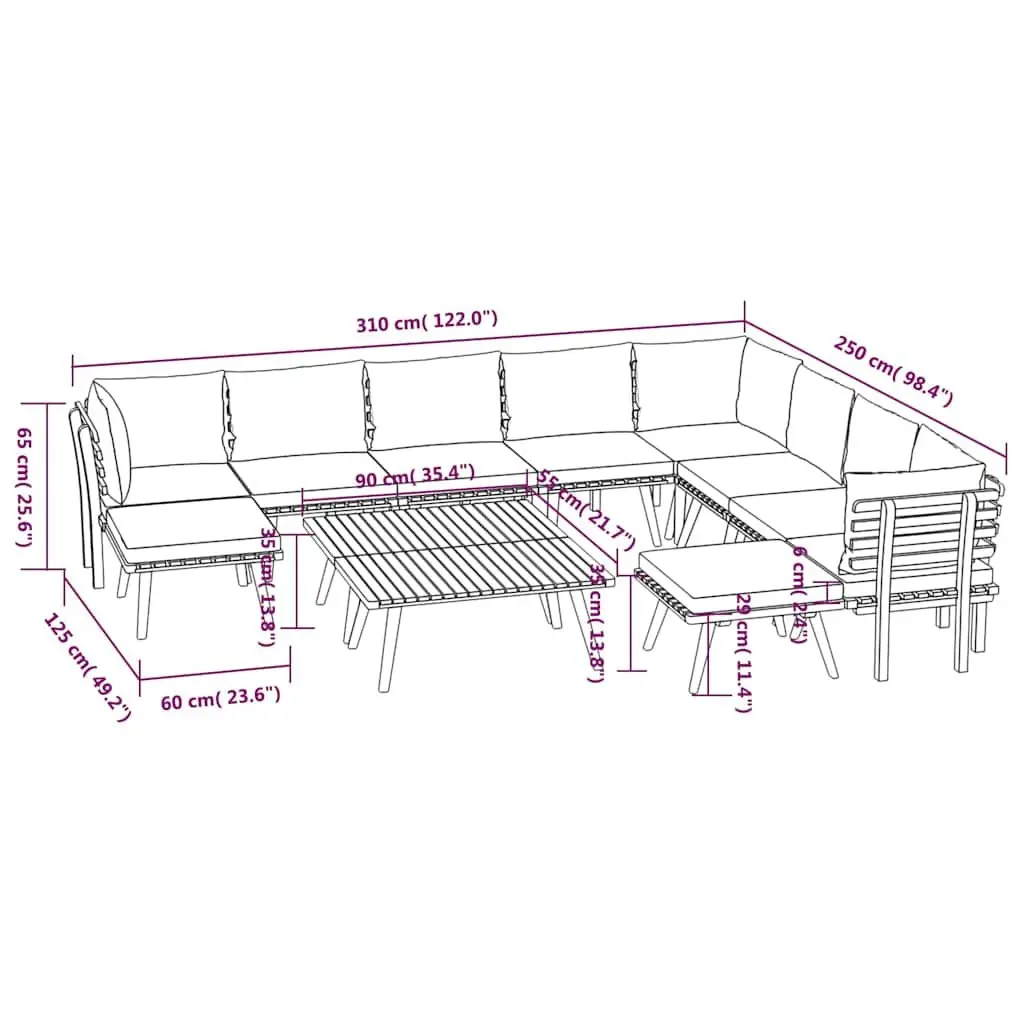 Garden Lounge Set 12 Piece Outdoor Patio Furniture Solid Acacia Wood with