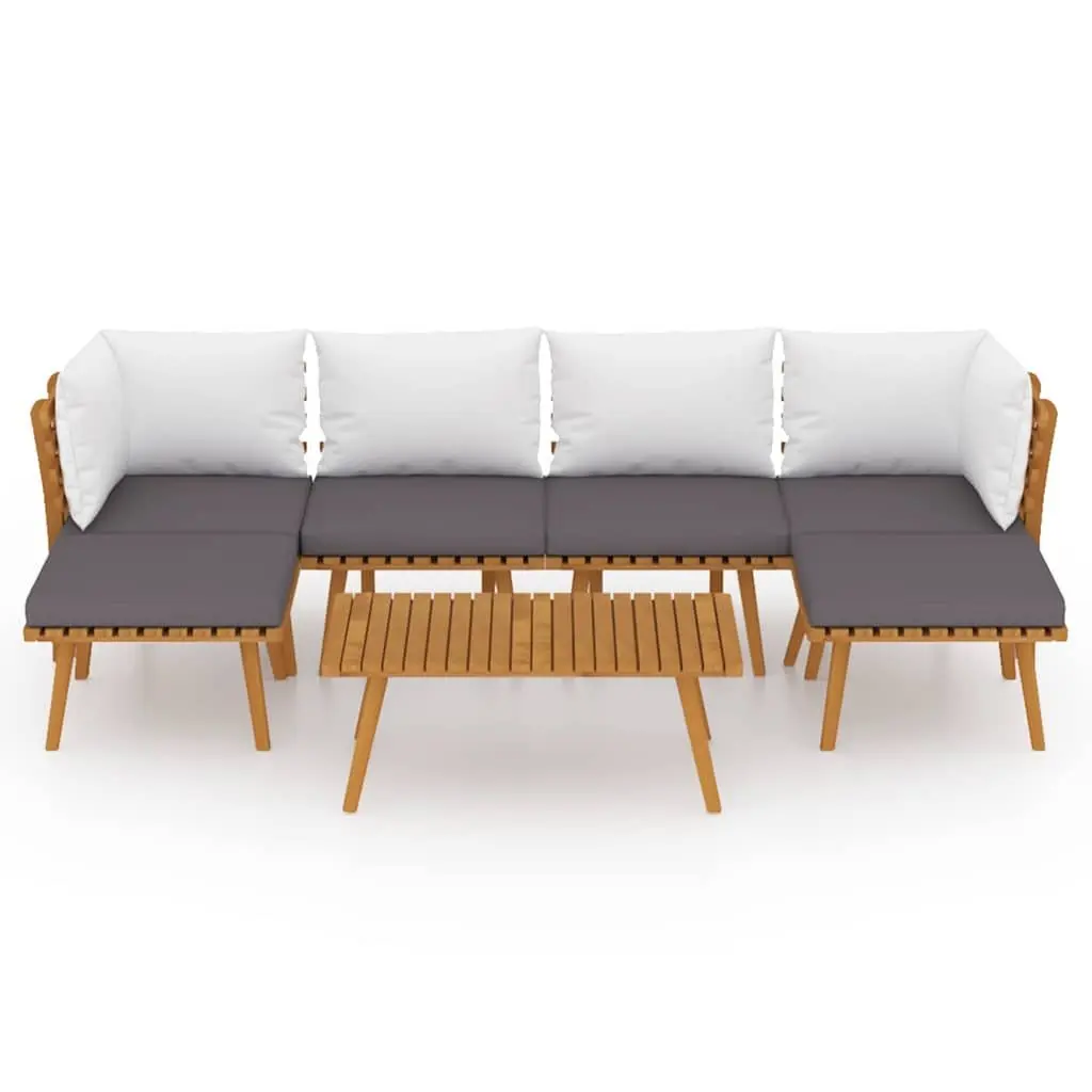 7 Piece Garden Lounge Set Brown Solid Acacia Wood Outdoor Patio with Cushions