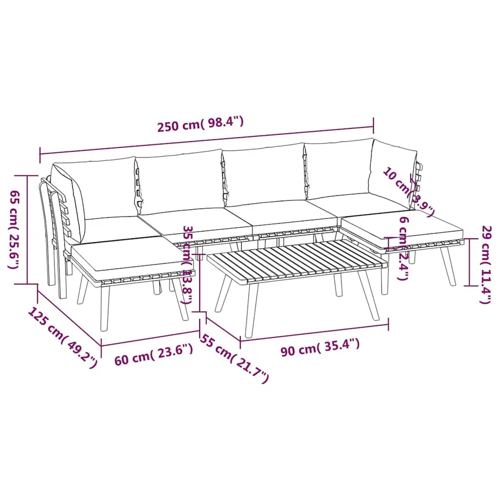 7 Piece Garden Lounge Set Brown Solid Acacia Wood Outdoor Patio with Cushions