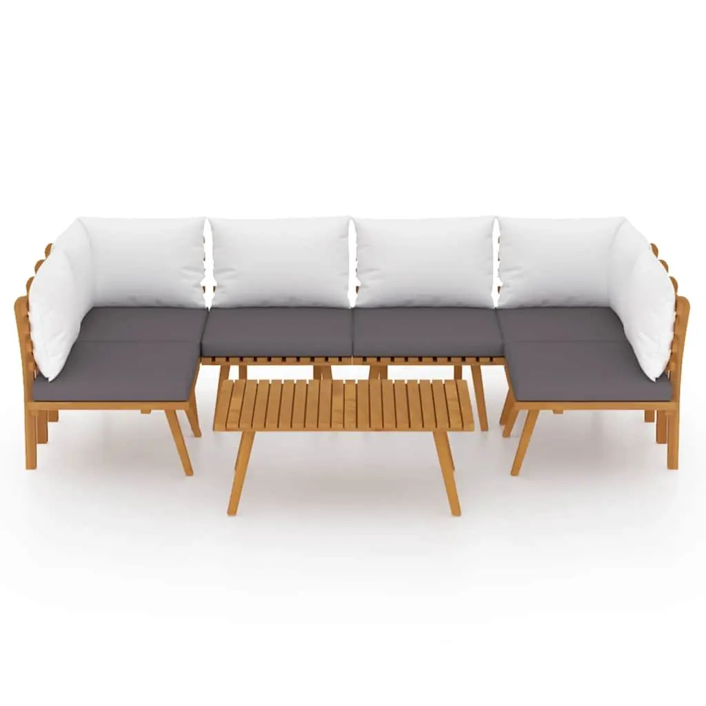 7 Piece Garden Lounge Set Brown Solid Wood Acacia with Thickly-Padded Cushions