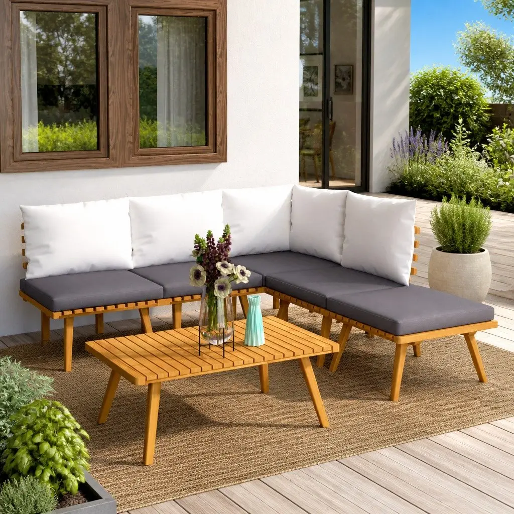 Garden Lounge Set Brown 6 Piece Outdoor Furniture Patio Acacia Wood with Cushions