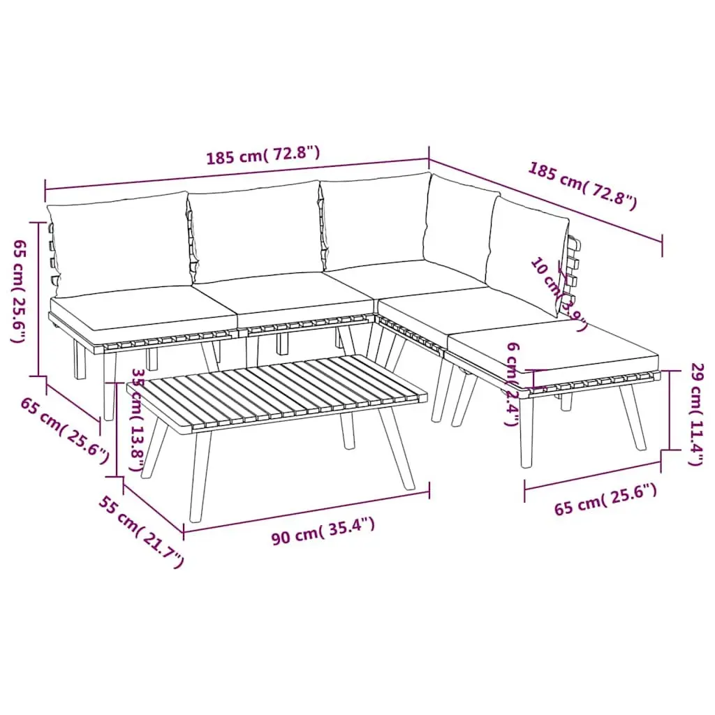 Garden Lounge Set Brown 6 Piece Outdoor Furniture Patio Acacia Wood with Cushions