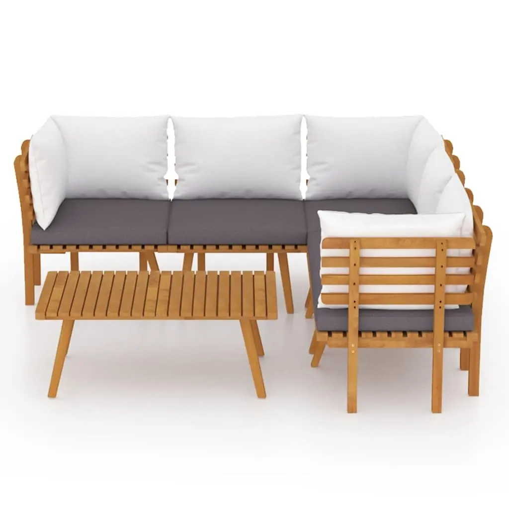 Garden Lounge Set Brown 6 Piece Solid Wood with Cushions Weather Resistant
