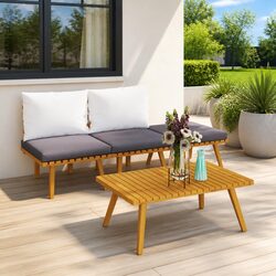 4 Piece Garden Lounge Set with Cushions, Acacia Wood