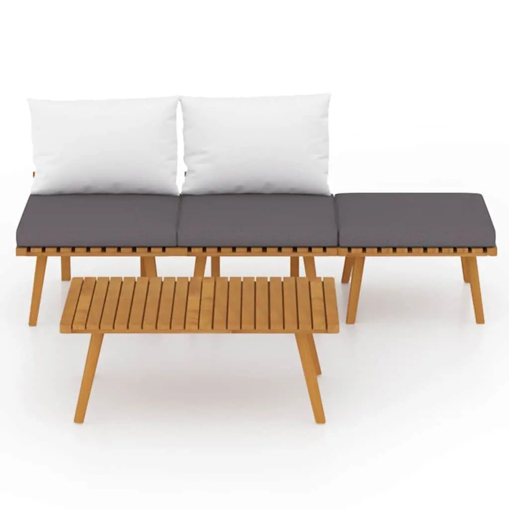 4 Piece Garden Lounge Set Brown Acacia Wood Weather-Resistant with Cushions