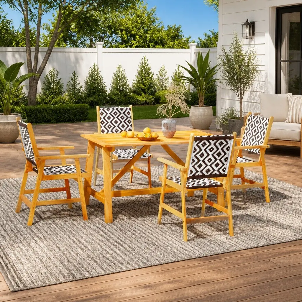 Garden Dining Set 5 Piece Outdoor Furniture Solid Wood Acacia Patio Chairs Table