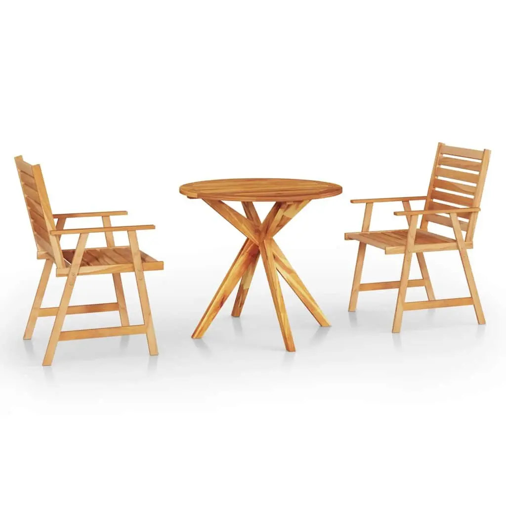 Garden Dining Set 3 Piece Outdoor Patio Furniture Brown Solid Wood Table Chairs