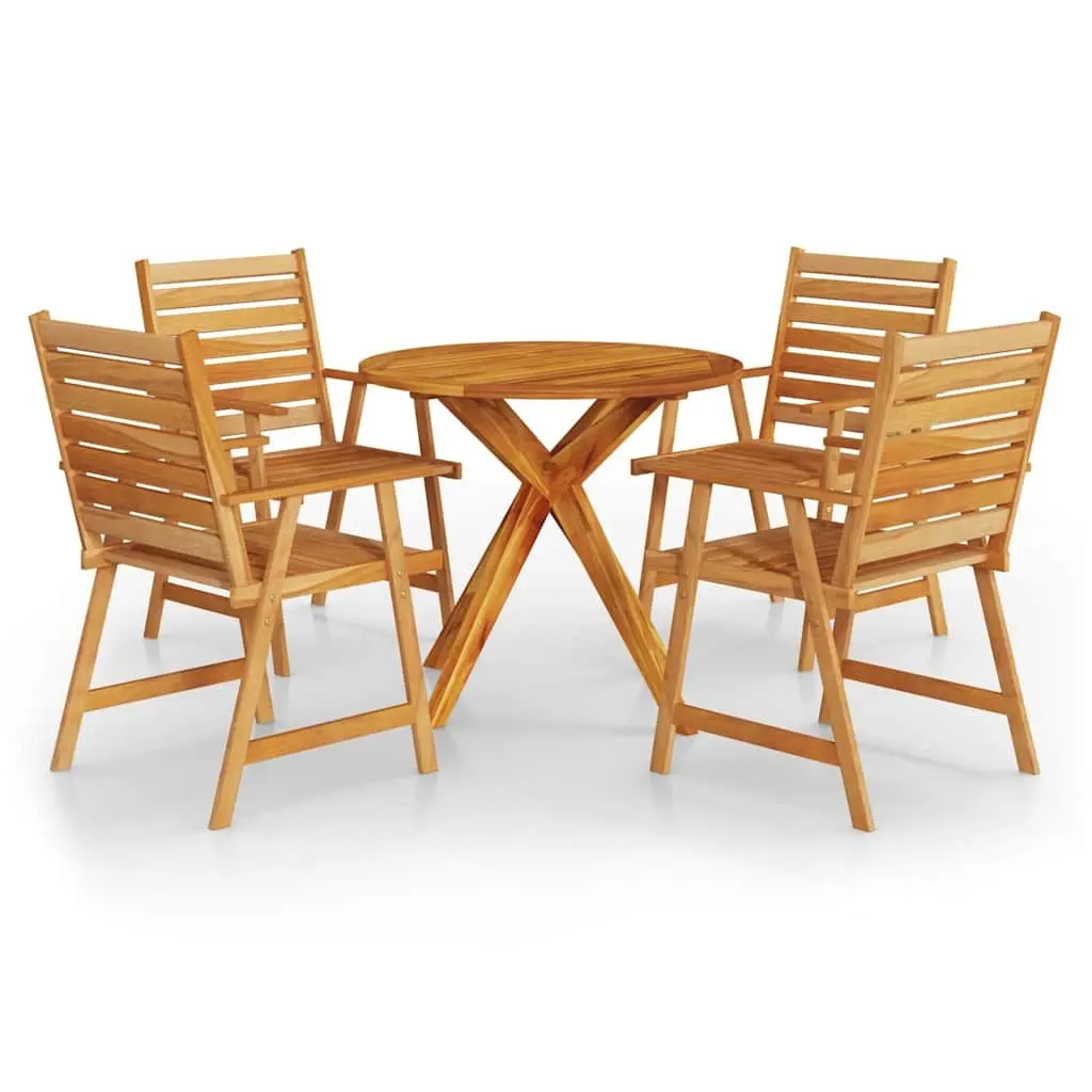 Garden Dining Set Brown 5 Piece Outdoor Patio Table Chairs Solid Acacia Wood