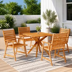 5 Piece Garden Dining Set Solid Acacia Wood Outdoor Patio Furniture Brown