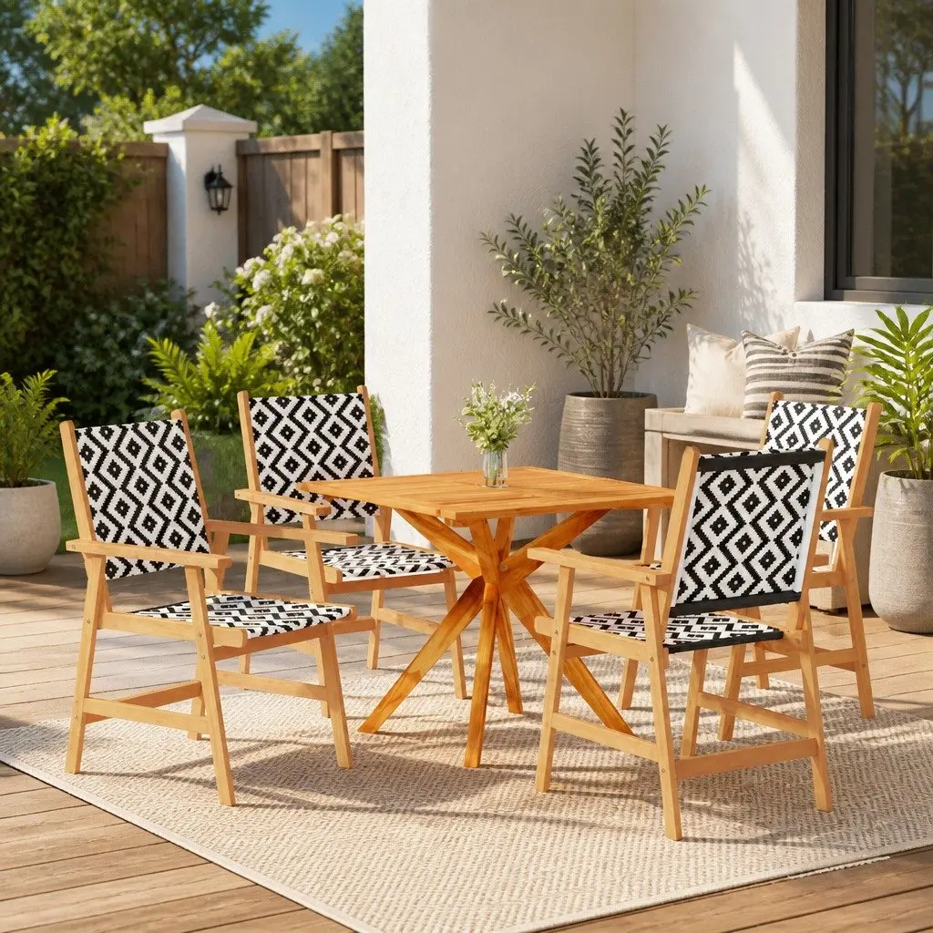 5 Piece Garden Dining Set Brown Solid Wood Outdoor Furniture Patio Table Chairs