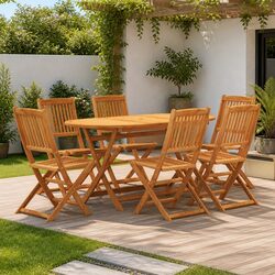 7 Piece Folding Outdoor Dining Set Eucalyptus Wood Garden Patio Table Chairs