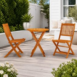 Compact 3 Piece Folding Dining Set in Brown Eucalyptus