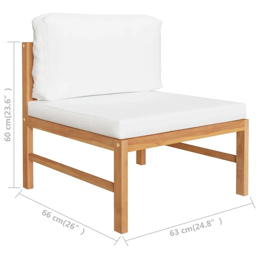 5 Piece Garden Lounge Set Teak Wood Cream Cushions Padded with Footrest and Table