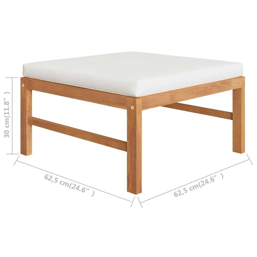 5 Piece Garden Lounge Set Teak Wood Cream Cushions Padded with Footrest and Table