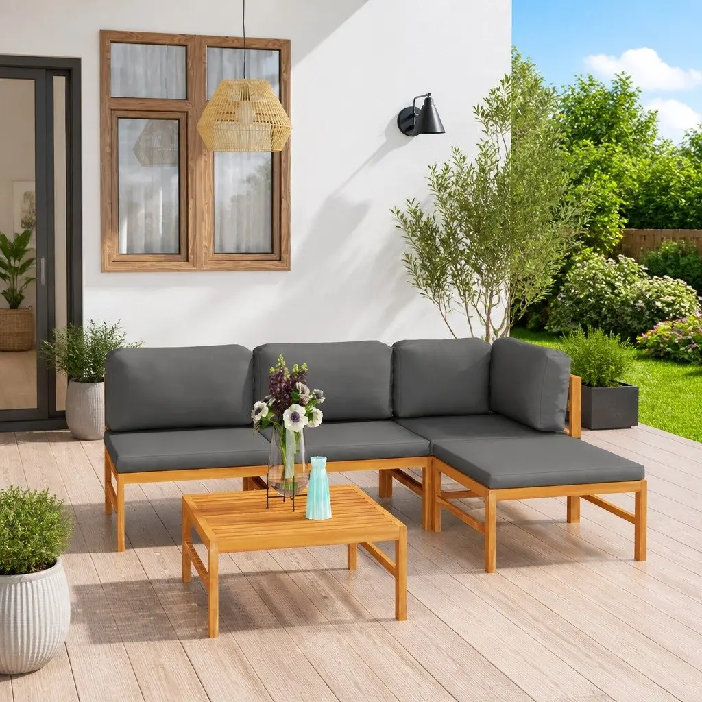 5-Piece Teak Outdoor Lounge Set with Cushions