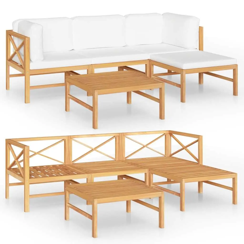 Garden Lounge Set 5 Piece Outdoor Furniture Teak Wood with Cream Cushions