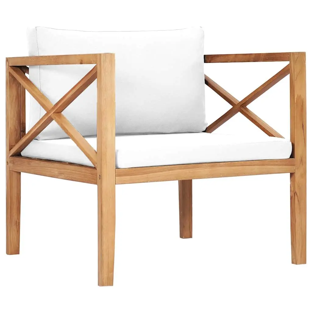 Garden Lounge Set Cream 6 Piece Outdoor Furniture Teak Wood Construction Padded Cushions