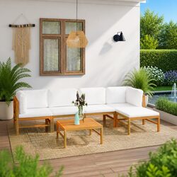 6-Piece Outdoor Lounge Set: Teak Wood & Cushions