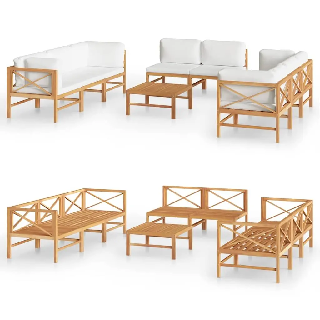 Garden Lounge Set 9 Piece Outdoor Furniture Teak Wood with Cream Cushions Patio