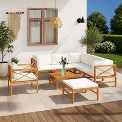 Sleek 8-Piece Teak Wood Lounge Set with Cream Cushions