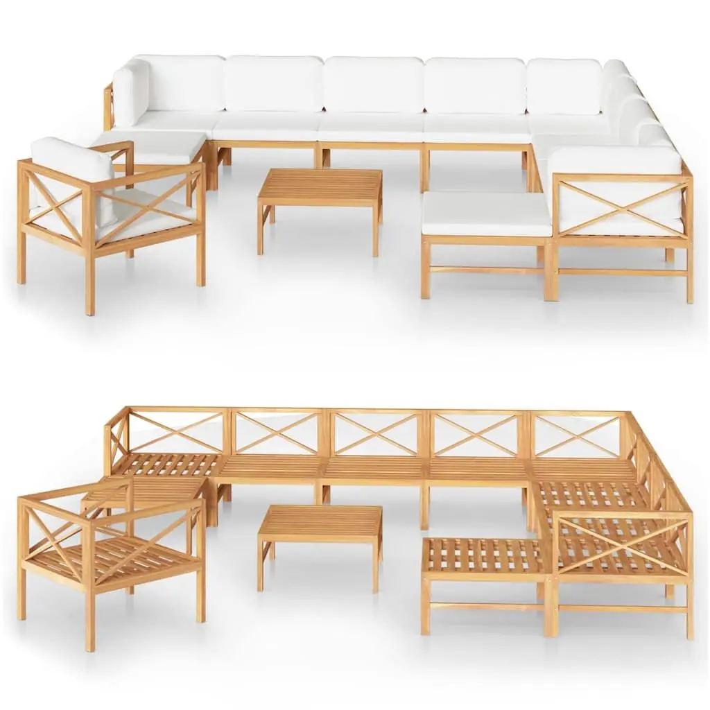 Garden Lounge Set Cream 12 Piece Outdoor Furniture Teak Wood Cushions