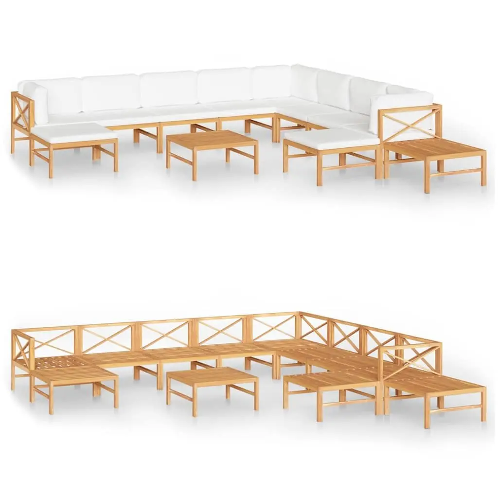 Garden Lounge Set Cream 12 Piece Outdoor Furniture Teak Wood with Cushions