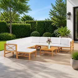 9 Piece Garden Lounge Set Outdoor Furniture with Cream Cushions Teak Wood