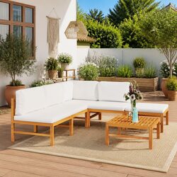 Garden Lounge Set 6 Piece Outdoor Furniture Patio Seating Cream Cushions Teak