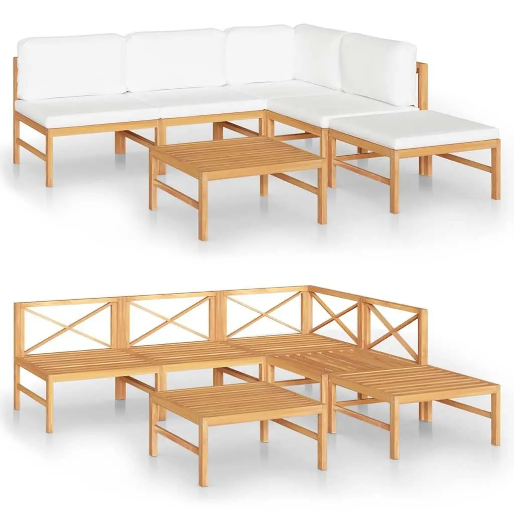 Garden Lounge Set 6 Piece Outdoor Furniture Patio Seating Cream Cushions Teak