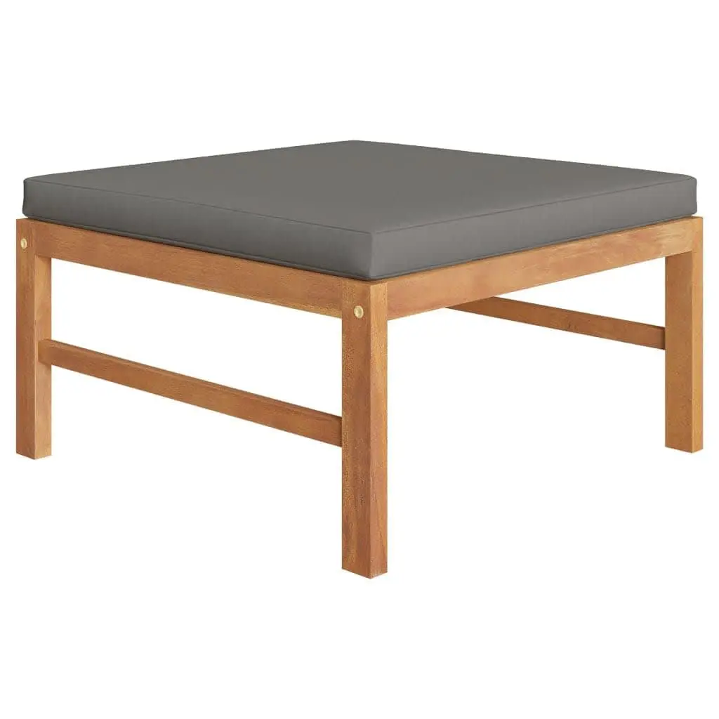 Garden Lounge Set Teak Wood Grey Cushions 6 Piece Outdoor Furniture