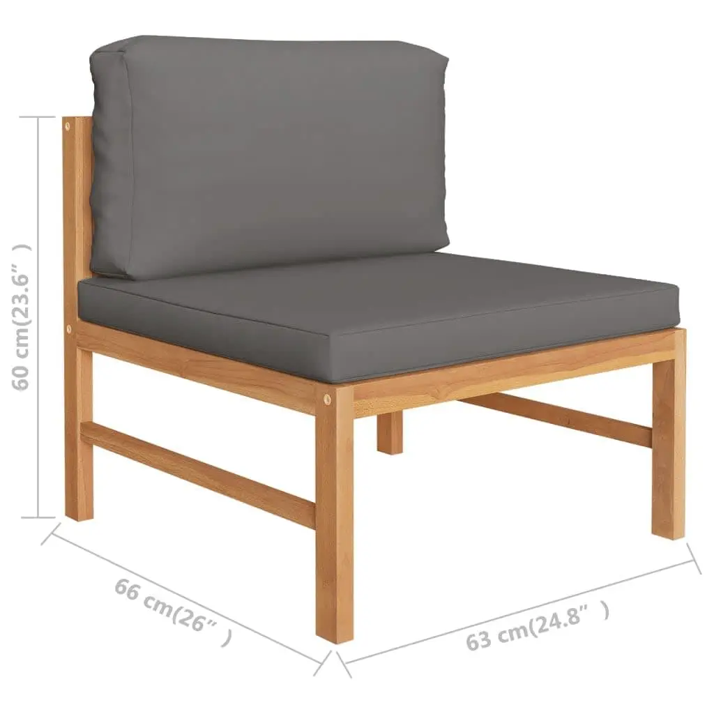 Garden Lounge Set Teak Wood Grey Cushions 6 Piece Outdoor Furniture