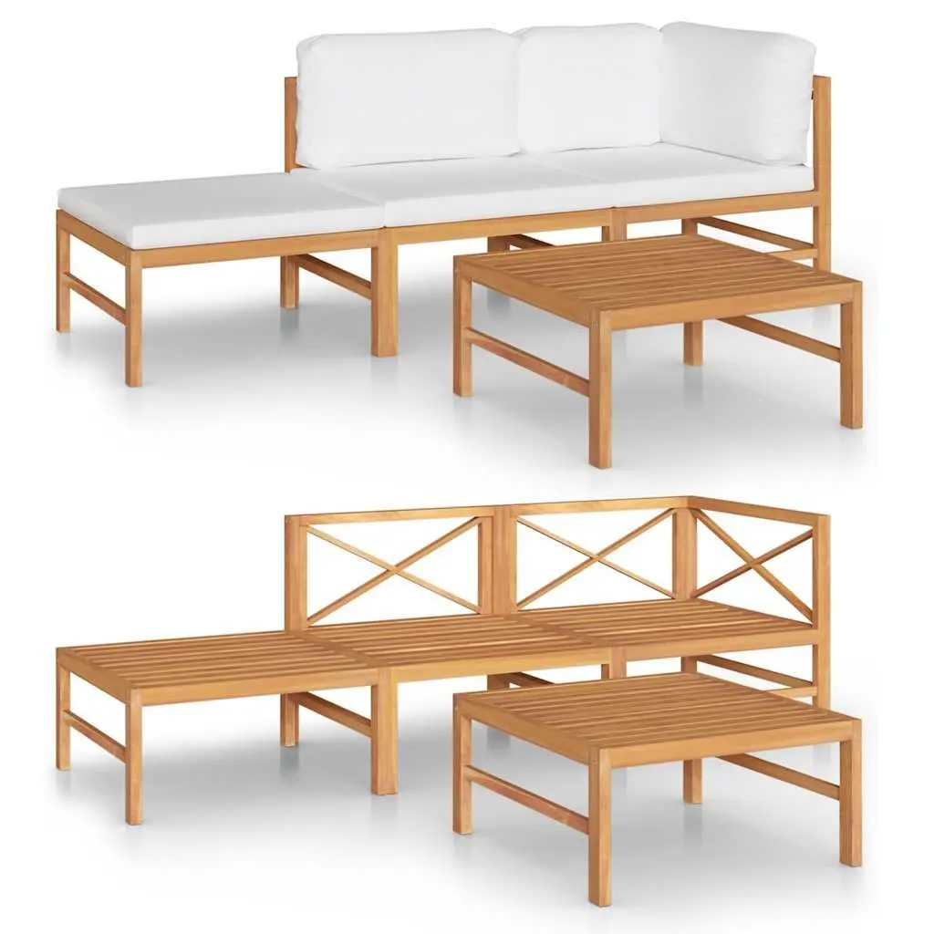 Garden Lounge Set 4 Piece Outdoor Furniture Teak Wood Cream Cushions Patio