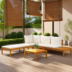 Garden Lounge Set 3 Piece Outdoor Patio Furniture Acacia Wood Cream Cushions