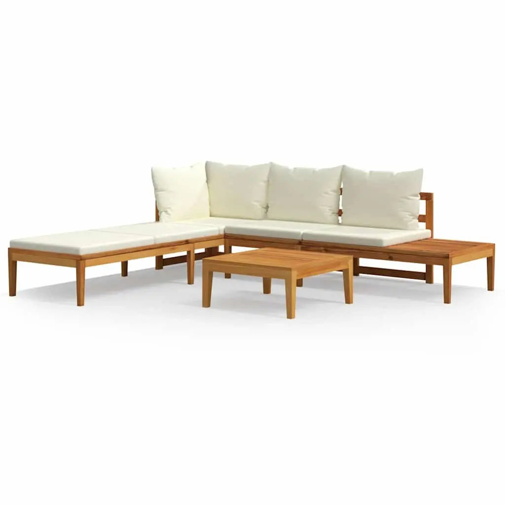 Garden Lounge Set 3 Piece Outdoor Patio Furniture Acacia Wood Cream Cushions