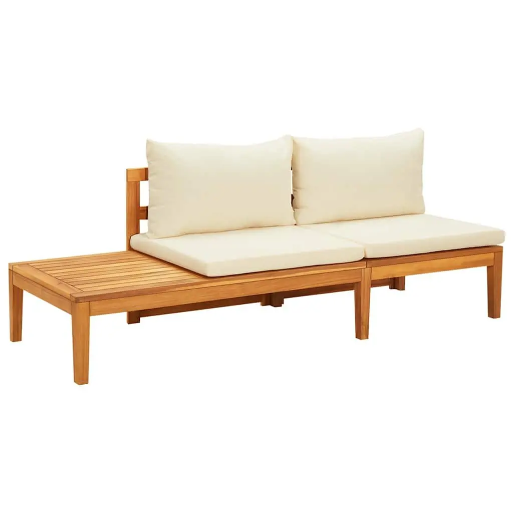 Garden Lounge Set 3 Piece Outdoor Patio Furniture Acacia Wood Cream Cushions