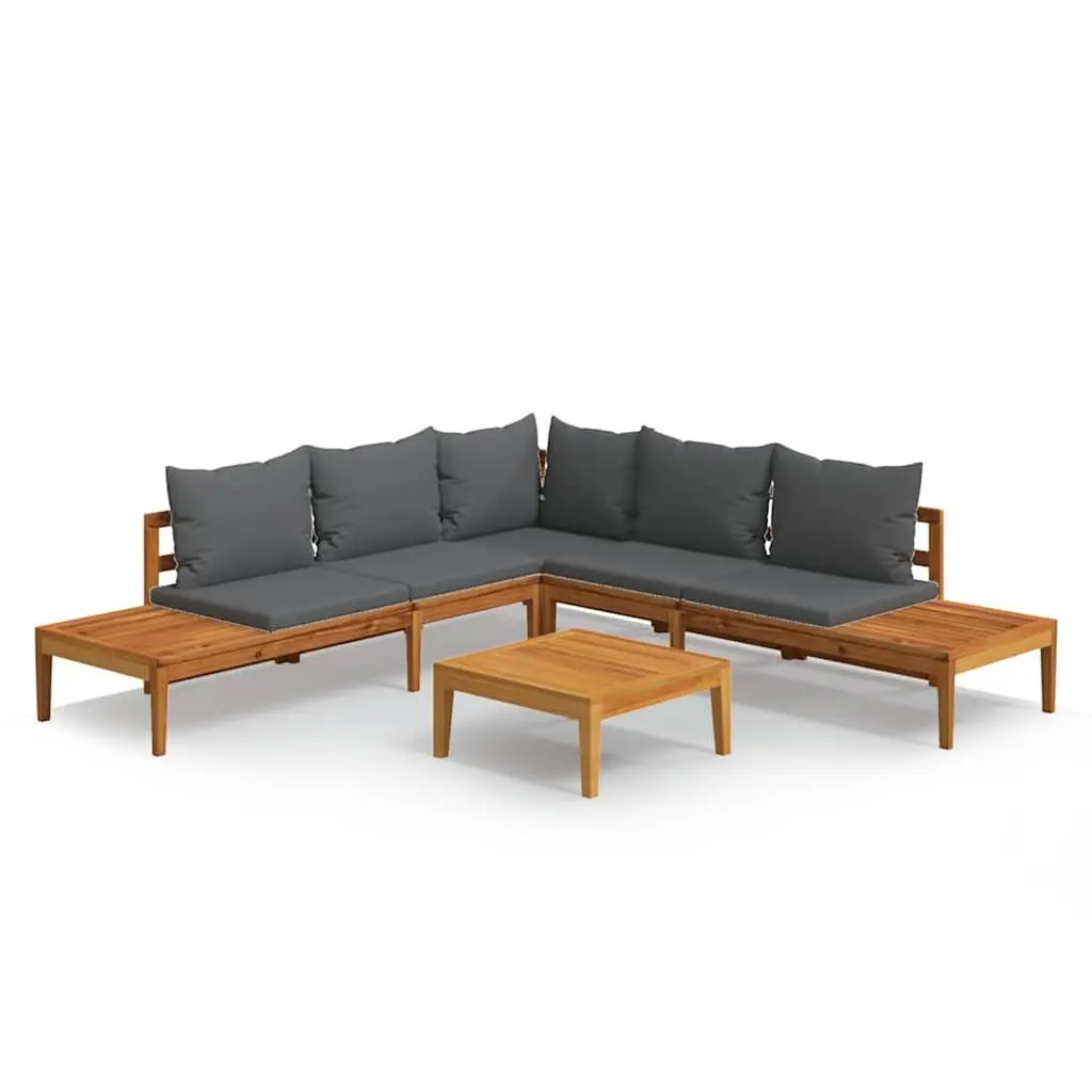 Garden Lounge Set 4 Piece Acacia Wood Patio Furniture with Grey Cushions