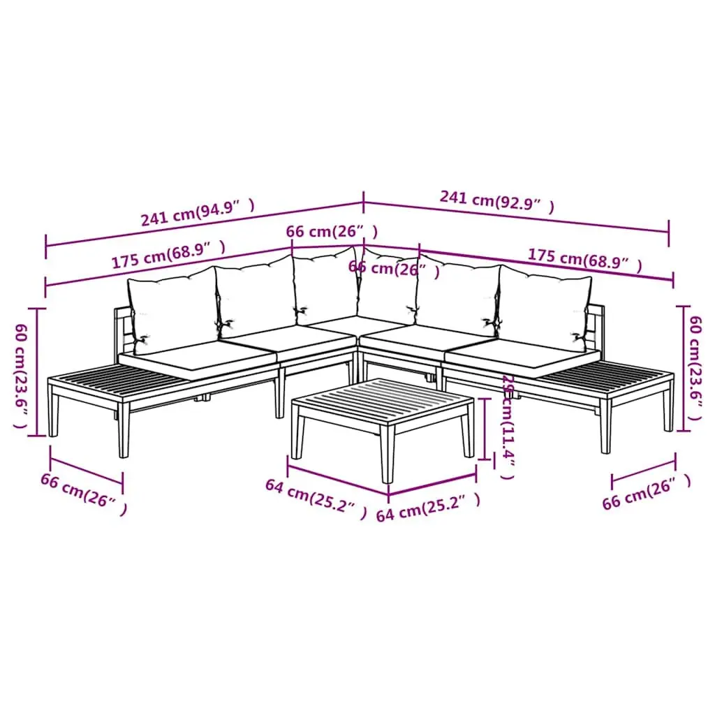 Garden Lounge Set 4 Piece Acacia Wood Patio Furniture with Grey Cushions