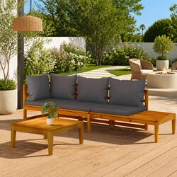 Garden Lounge Set 3 Piece Outdoor Furniture Patio Sofa with Grey Cushions