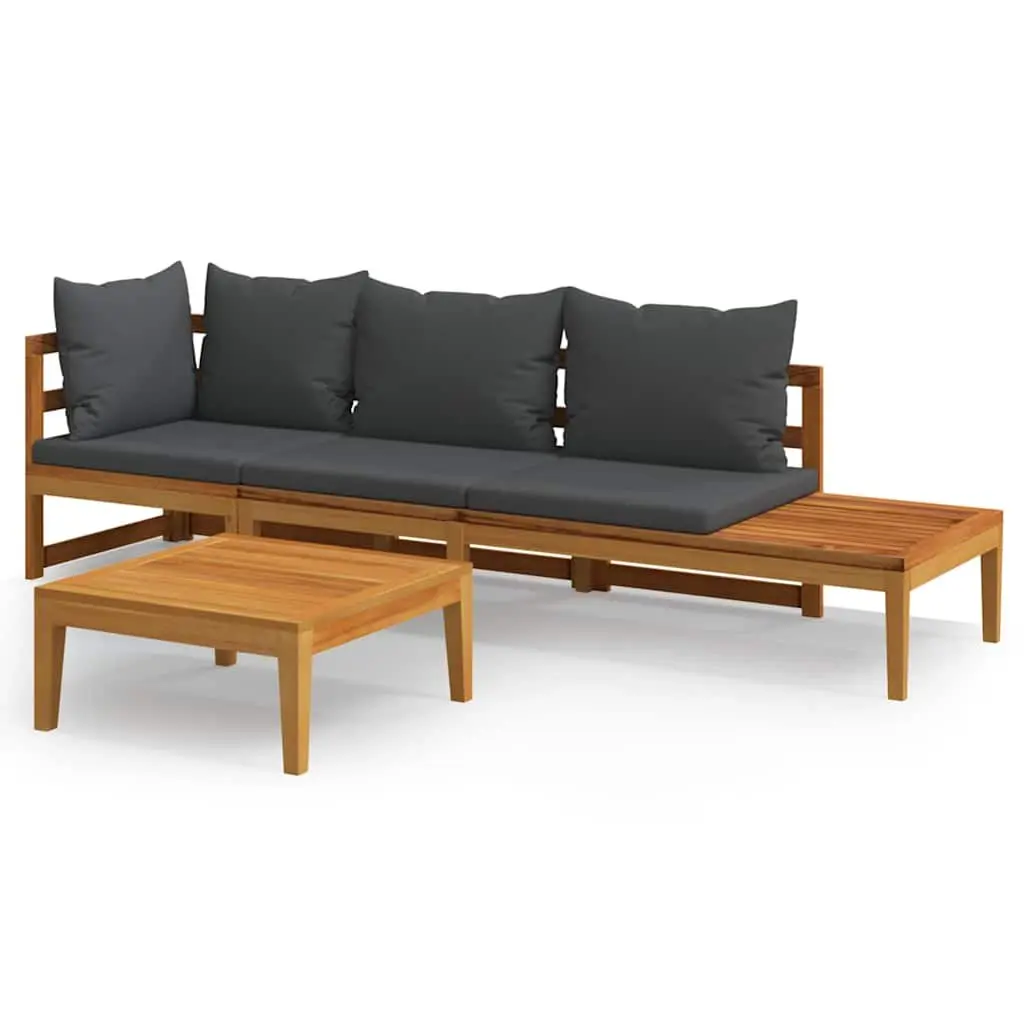 Garden Lounge Set Grey 3 Piece Outdoor Furniture Patio Sofa with Padded Cushions