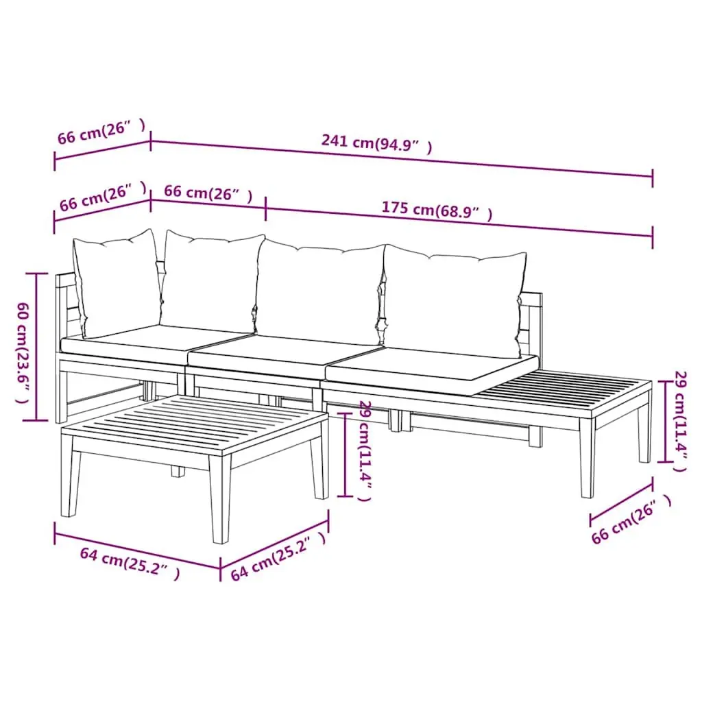 Garden Lounge Set Grey 3 Piece Outdoor Furniture Patio Sofa with Padded Cushions
