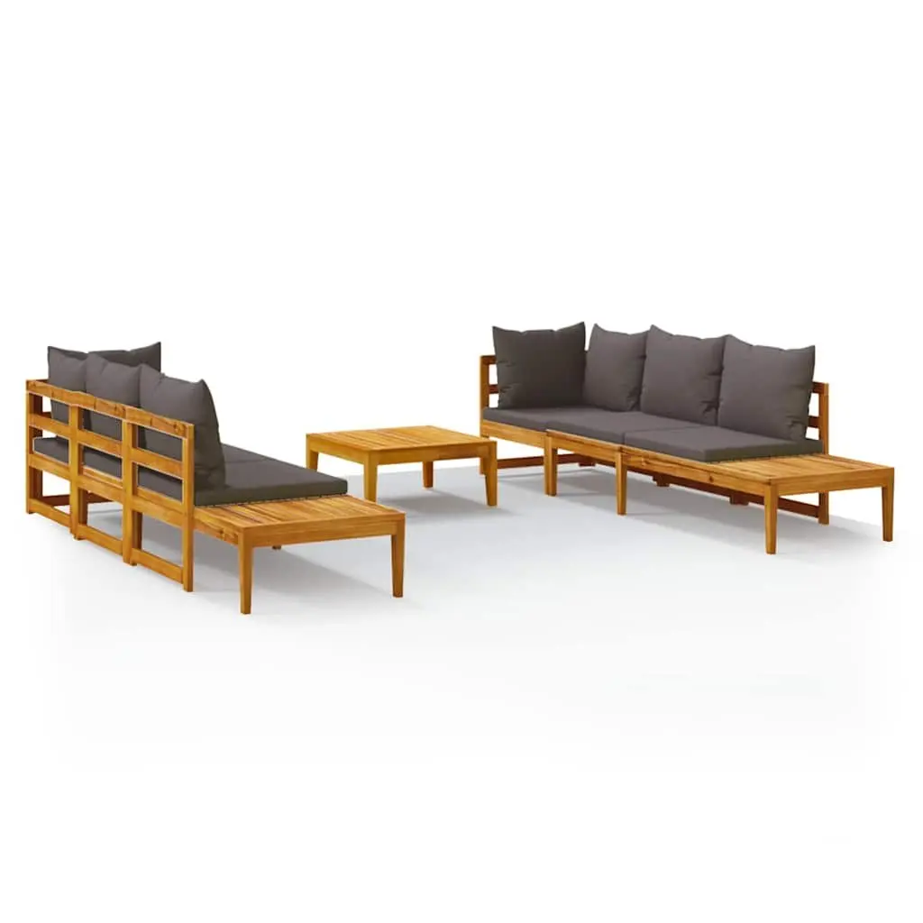 5 Piece Garden Lounge Set Outdoor Furniture with Grey Cushions Acacia Wood Patio