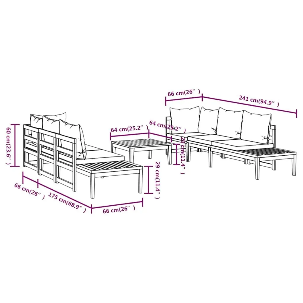 5 Piece Garden Lounge Set Outdoor Furniture with Grey Cushions Acacia Wood Patio