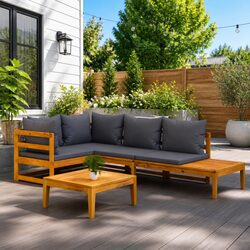 Garden Lounge Set 4 Piece Outdoor Patio Furniture Acacia Wood Grey Cushions