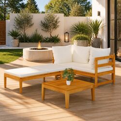 3-Piece Acacia Wood Outdoor Lounge Set