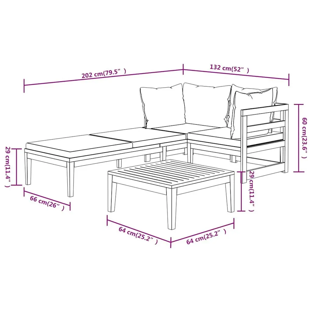 Garden Lounge Set Cream 3 Piece Acacia Wood Patio Furniture Outdoor Sofa with Cushions
