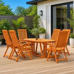 Garden Dining Set 7 Piece Outdoor Furniture Table Chairs Eucalyptus Wood Brown